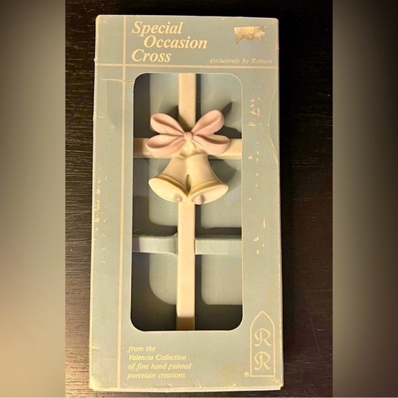 Velencia Other - Vintage Valencia Porcelain Cross Bells Pink Ribbon Baptism Communion NIB (1990)